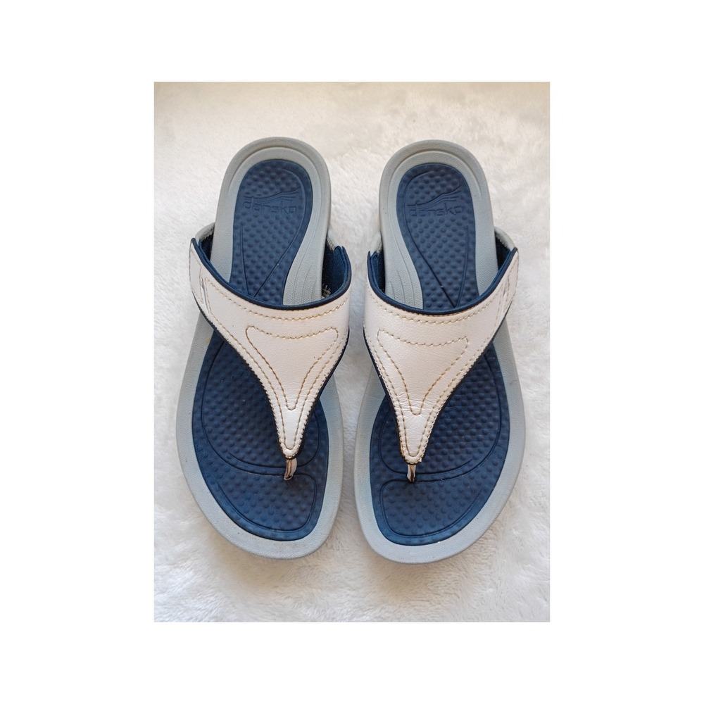 Dansko Katy Womens White Navy Blue Thong Sandals Comfort Slides 41 (US 10.5-11)